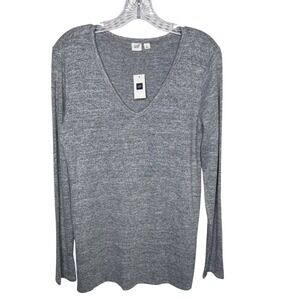 GAP Women's Gray Heathered V-Neck Long‎ Sleeve Top Size Medium